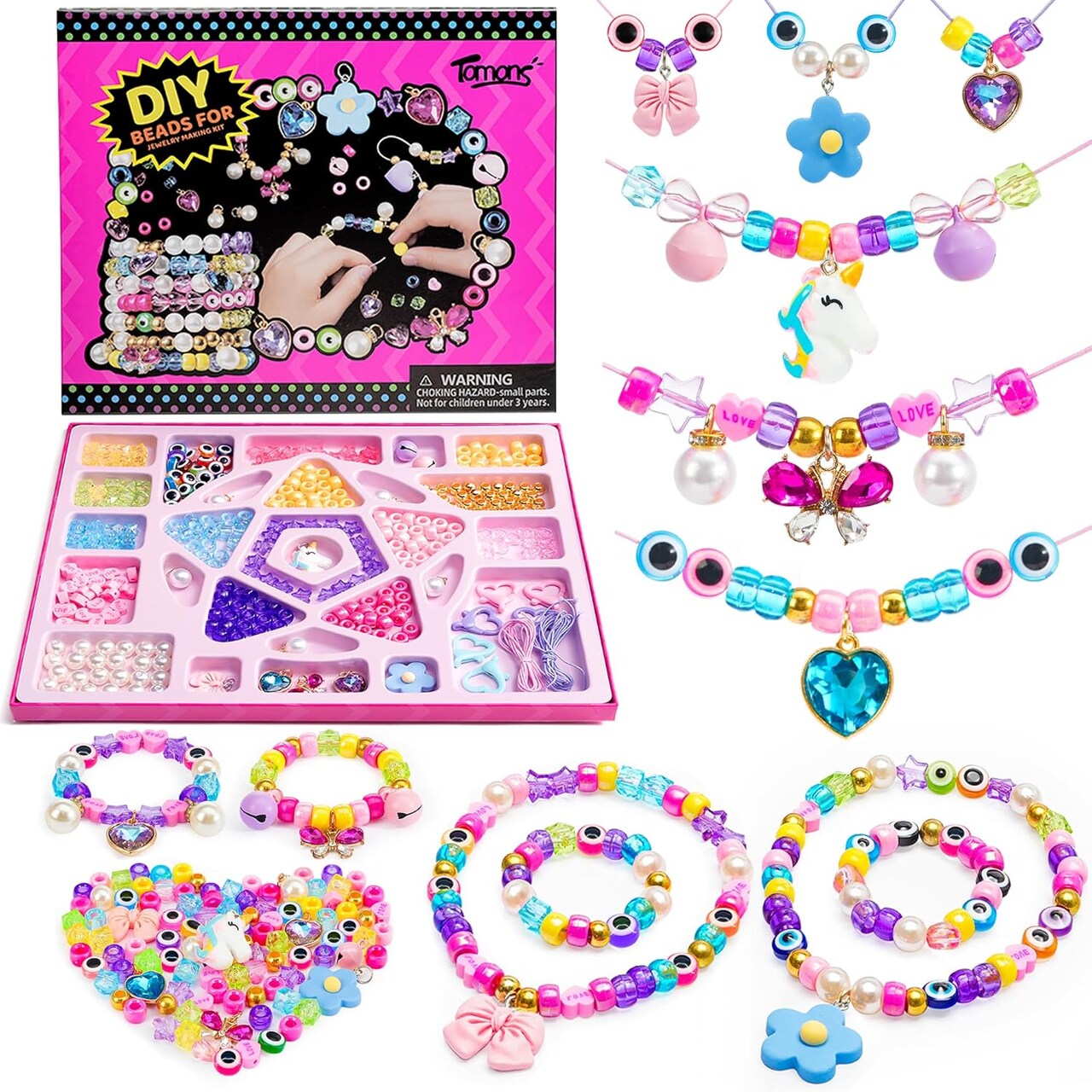 Charm Bracelet Making Kit for Girls, Beads for Jewelry Making Kit, Arts & Crafts Gift for Ages 3-12, Girls Toys 3 4 5 6 7 8 9 10 Year Girl Birthday Gifts